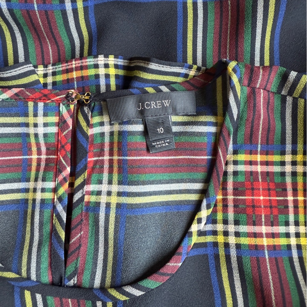 J. Crew Edie Stewart Tartan Plaid Ruffle Short Sleeve Blouse Size 10 - Picture 10 of 13